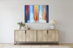 Rainy Day Reflections - Original Colorful Vibrant Textural Abstract Oil Painting