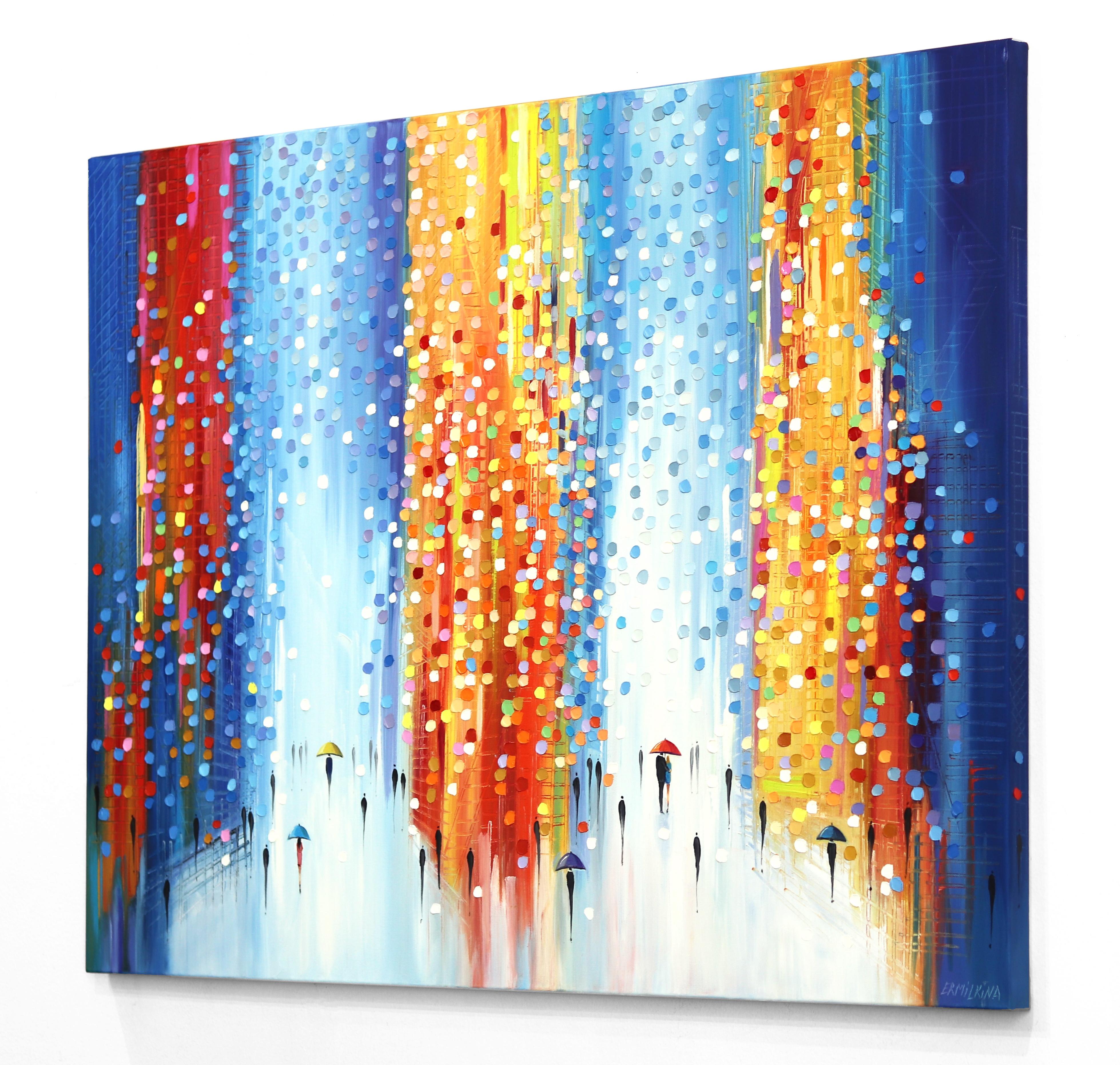 Rainy Day Reflections - Original Colorful Vibrant Textural Abstract Oil Painting For Sale 2