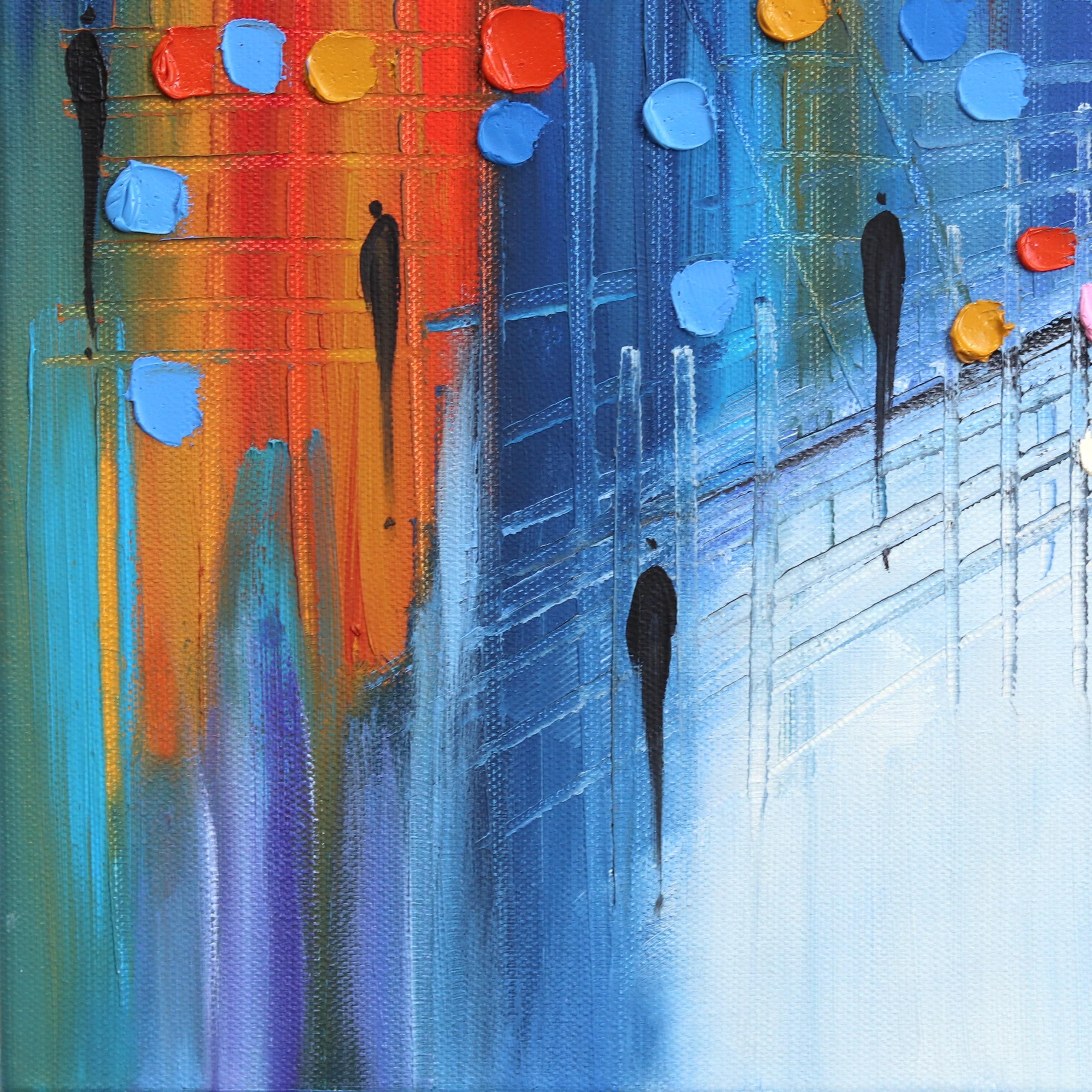 Rainy Day Reflections - Original Colorful Vibrant Textural Abstract Oil Painting For Sale 5