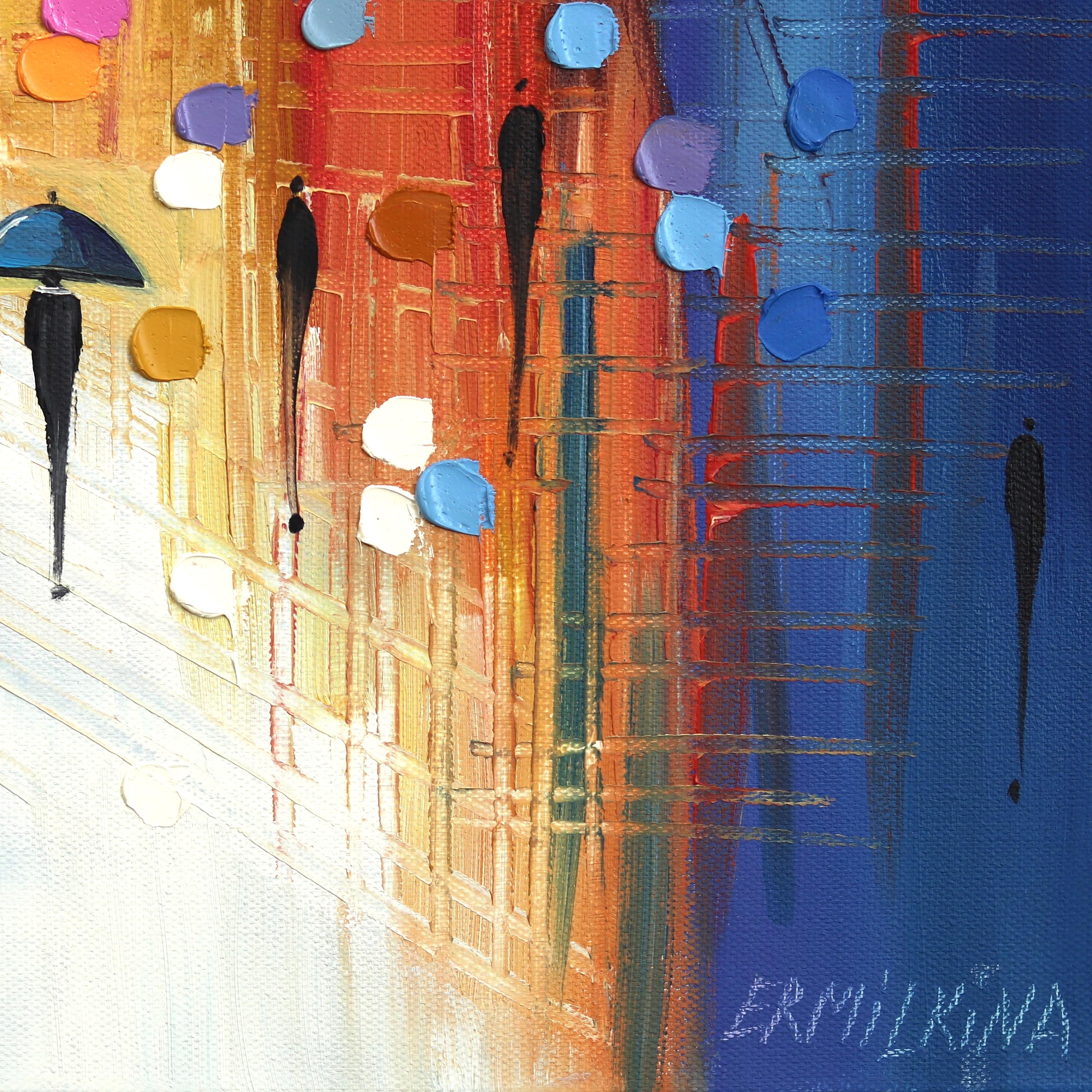 Rainy Day Reflections - Original Colorful Vibrant Textural Abstract Oil Painting For Sale 7