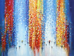 Rainy Day Reflections - Original Colorful Vibrant Textural Abstract Oil Painting