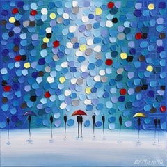 Rainy Memories - Cool Tone Figurative Abstract Textured Impasto Oil Painting