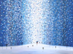 Umore piovoso - Pittura originale ad impasto astratta figurativa con tonalità blu