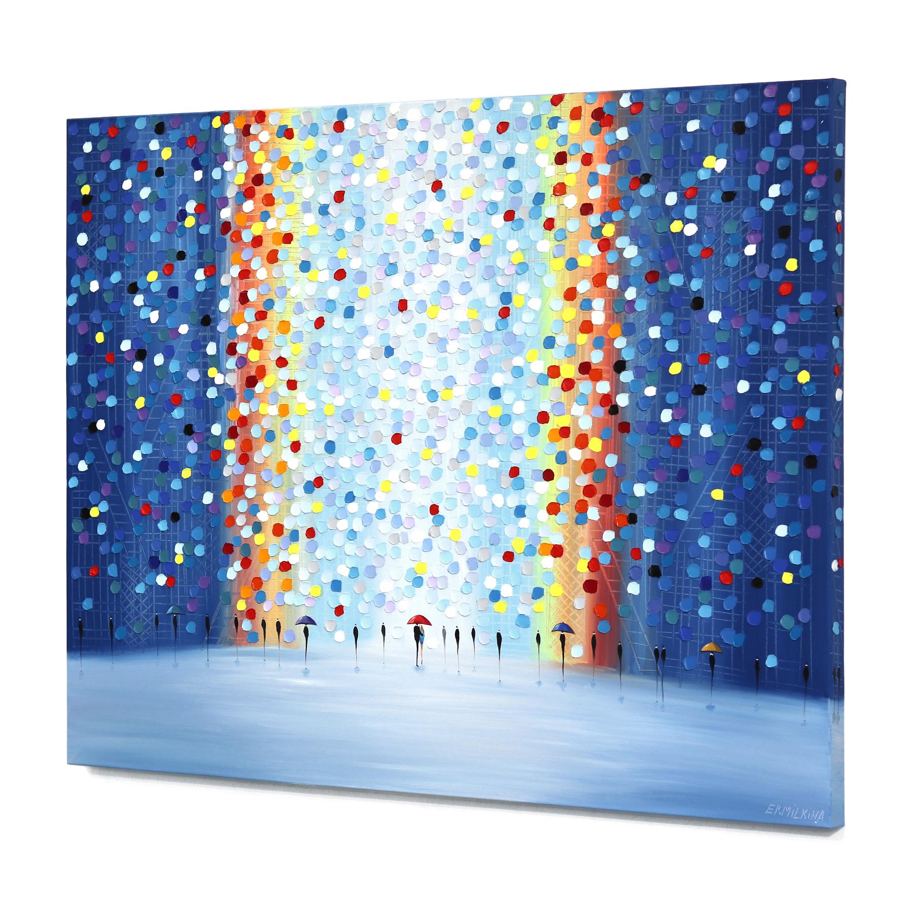 Rainy Nights - Figurative Textured Impasto Colorful Oil Painting on Canvas For Sale 1