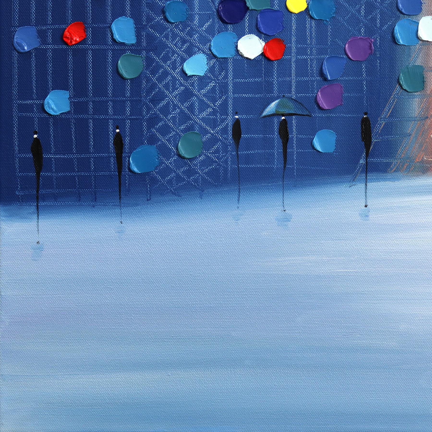 Rainy Nights - Figurative Textured Impasto Colorful Oil Painting on Canvas For Sale 4