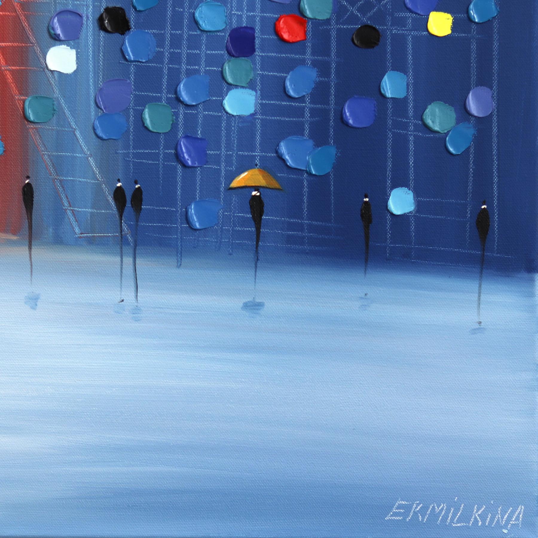 Rainy Nights - Figurative Textured Impasto Colorful Oil Painting on Canvas For Sale 5