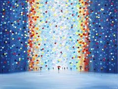 Noches de lluvia - Pintura al óleo figurativa al impasto de colores sobre lienzo