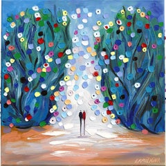 Secret Date - Colorful Figurative Abstract Textured Impasto Oil Painting