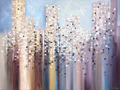 Skyline - Abstract Muted Color Textured Impasto Cityscape Oil Painting