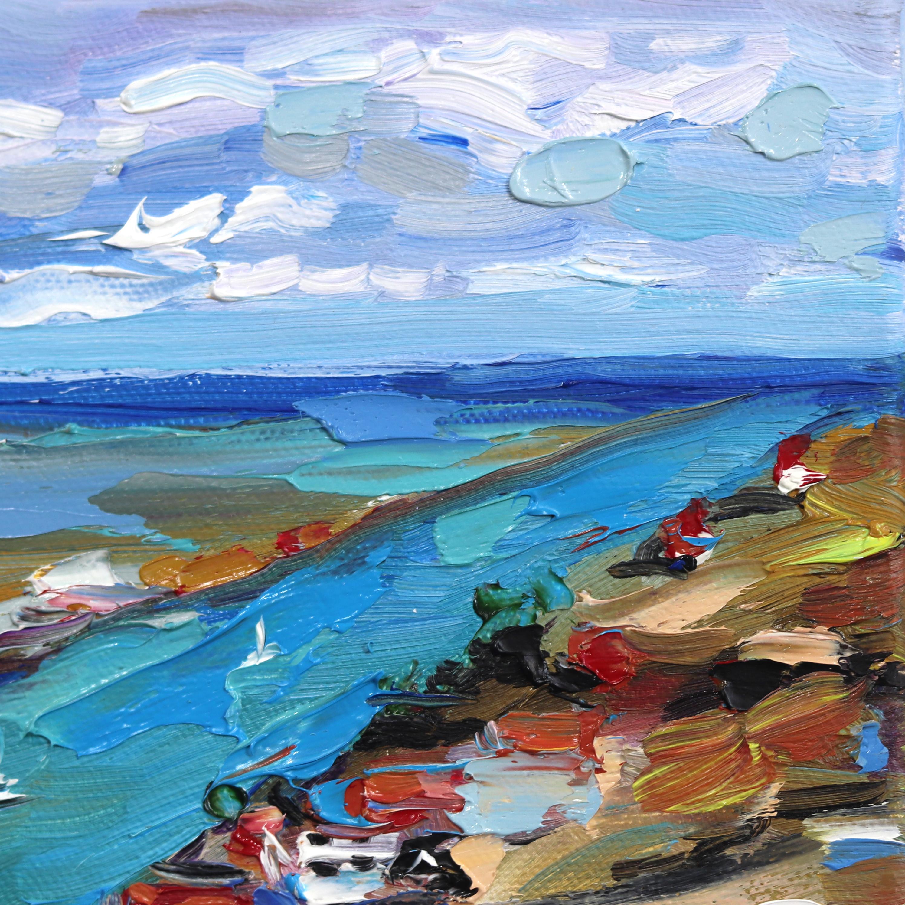 Summer Time - Small Original Impasto Landscape Oil Painting on Canvas For Sale 4