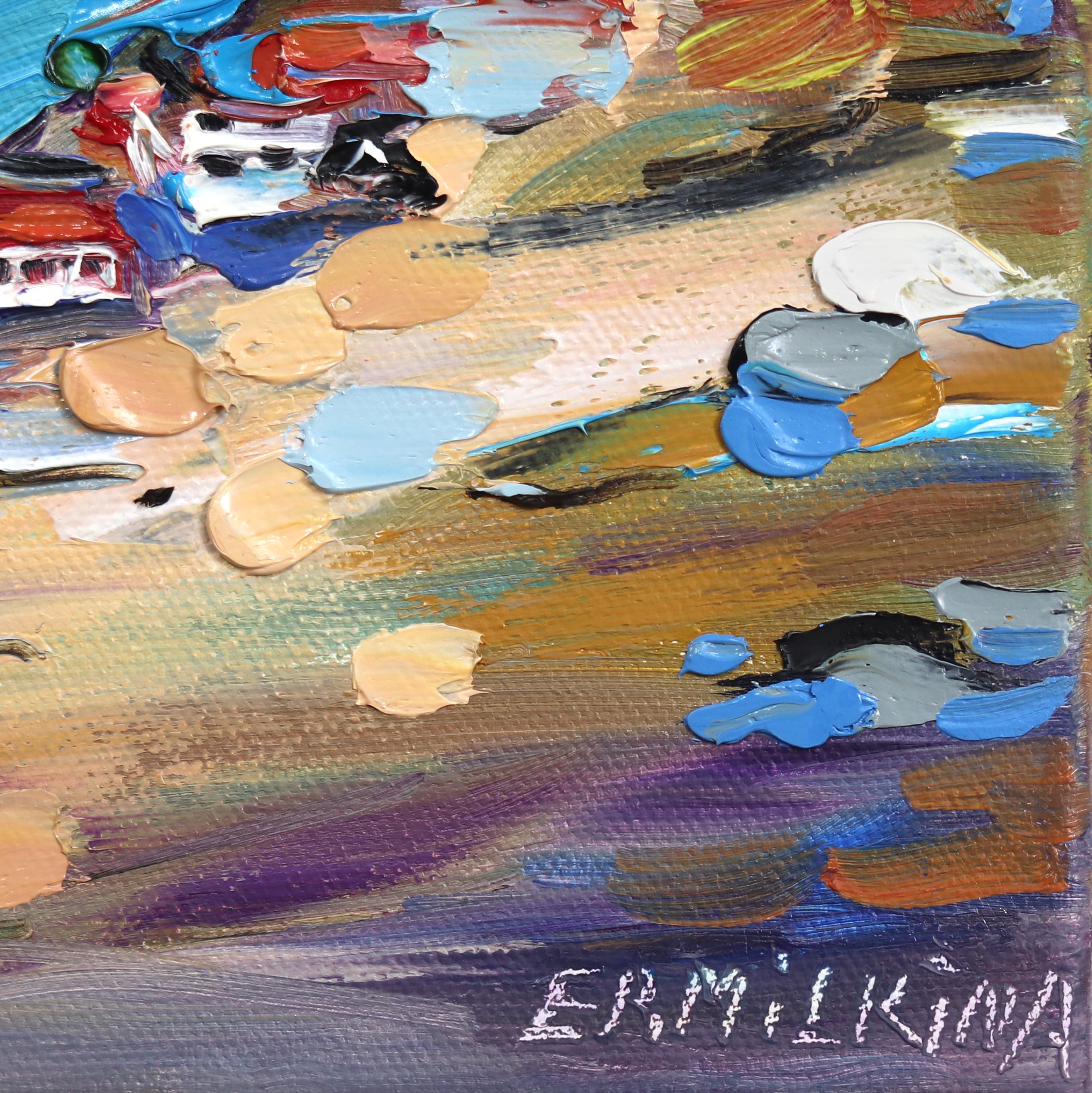 Summer Time - Small Original Impasto Landscape Oil Painting on Canvas For Sale 5