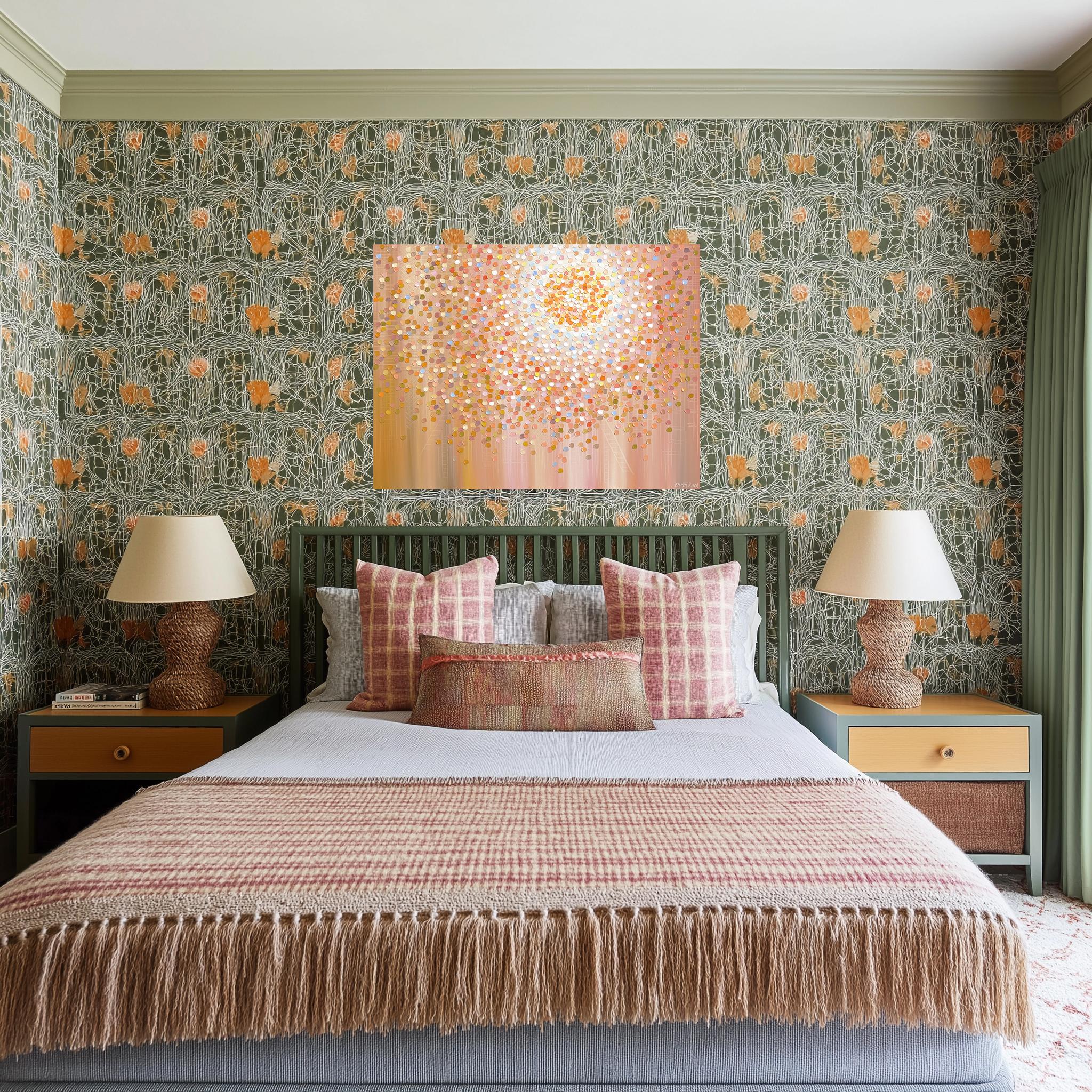 Sun - Abstract Warm Tone Textured Impasto Illuminous Oil Painting on Canvas - Beige Landscape Painting by Ekaterina Ermilkina