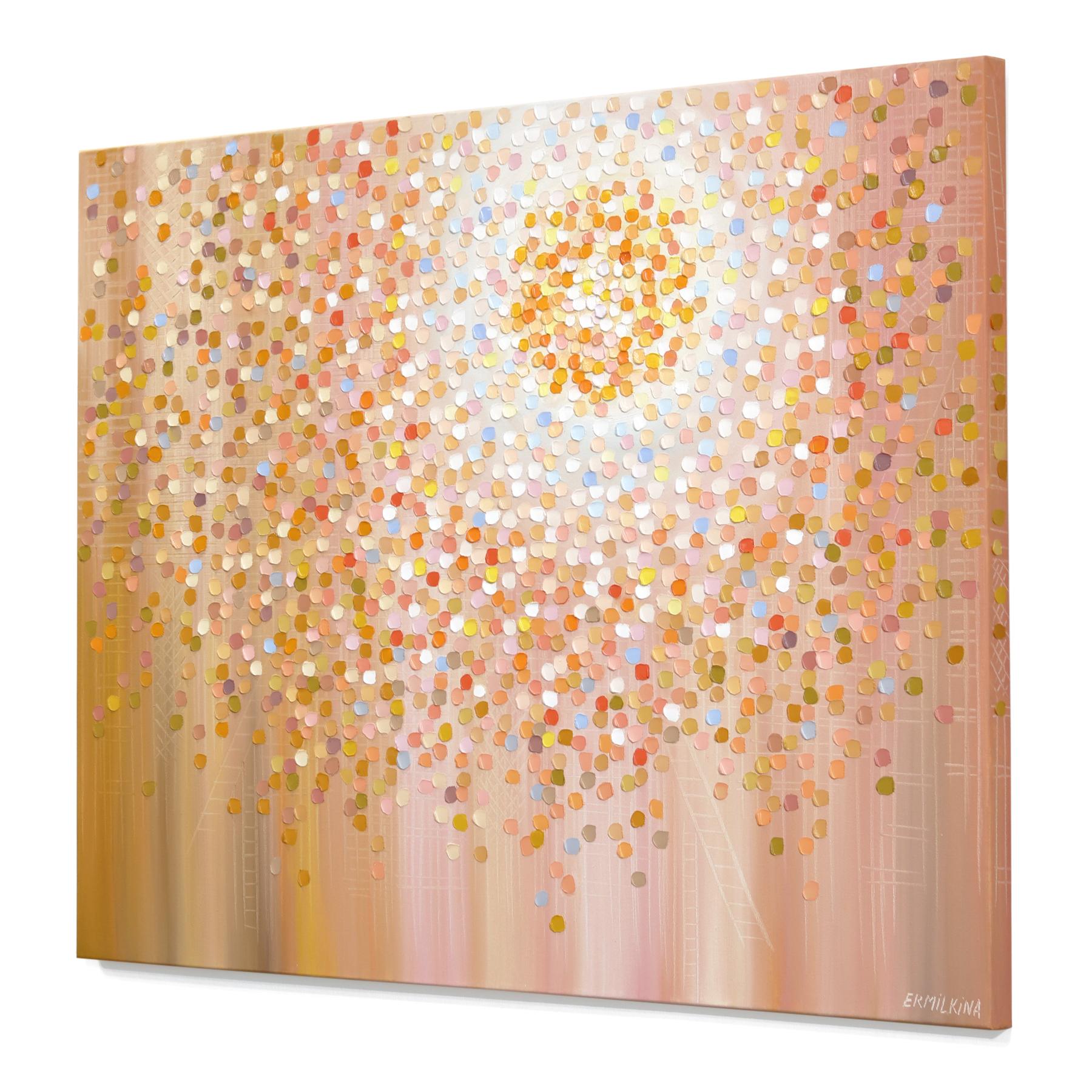 Sun - Abstract Warm Tone Textured Impasto Illuminous Oil Painting on Canvas For Sale 1