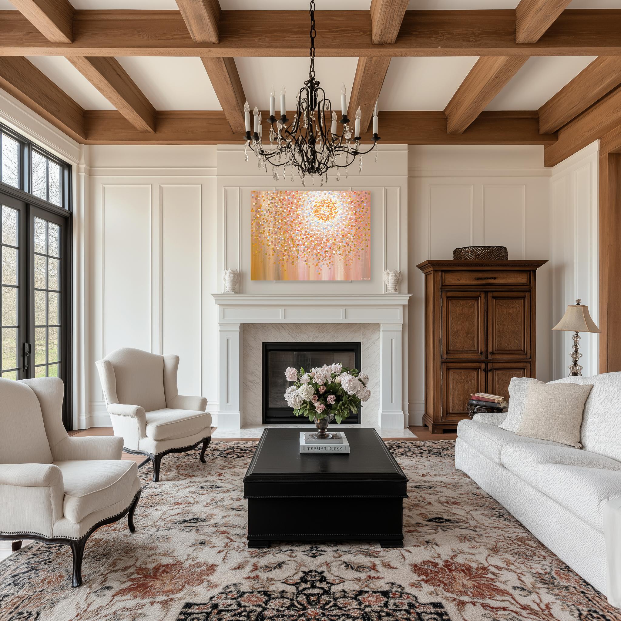 Sun - Abstract Warm Tone Textured Impasto Illuminous Oil Painting on Canvas For Sale 3