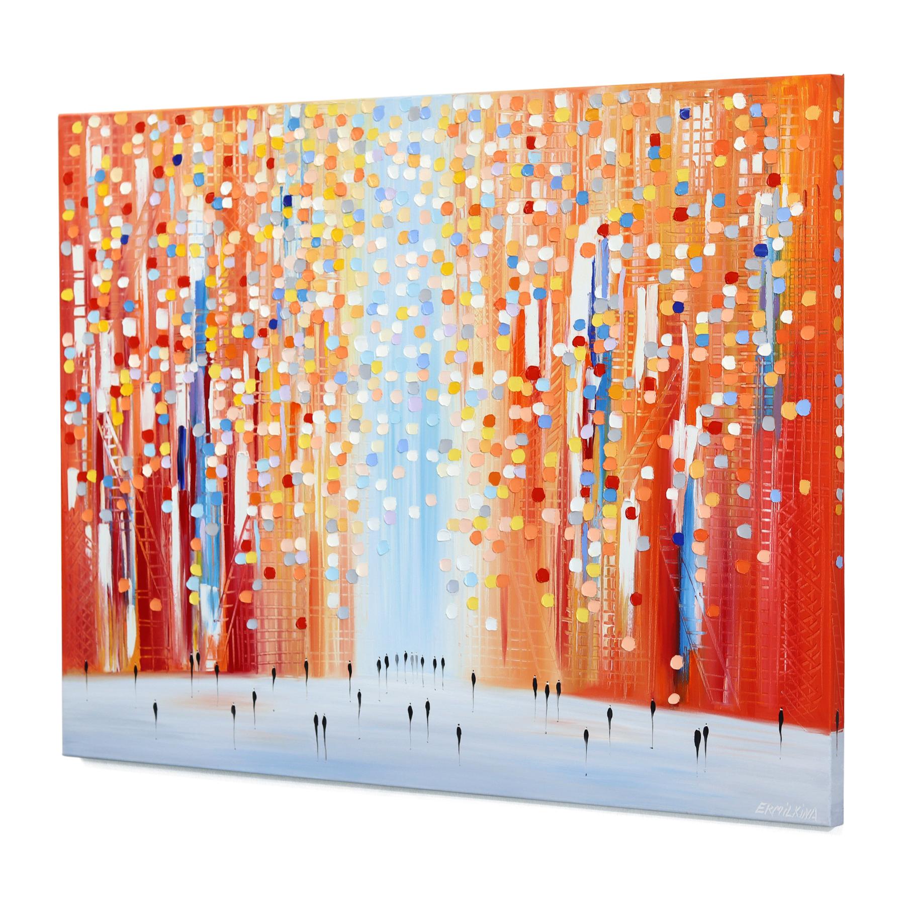 Ekaterina Ermilkinas originelle, abstrakte Gemälde entstehen durch eine gekonnte Kombination aus dem Auftragen und Entfernen von Ölfarbe mit einem Spachtel auf Leinwand. Ihre Inspirationen sind die Skylines von Großstädten wie Manhattan,