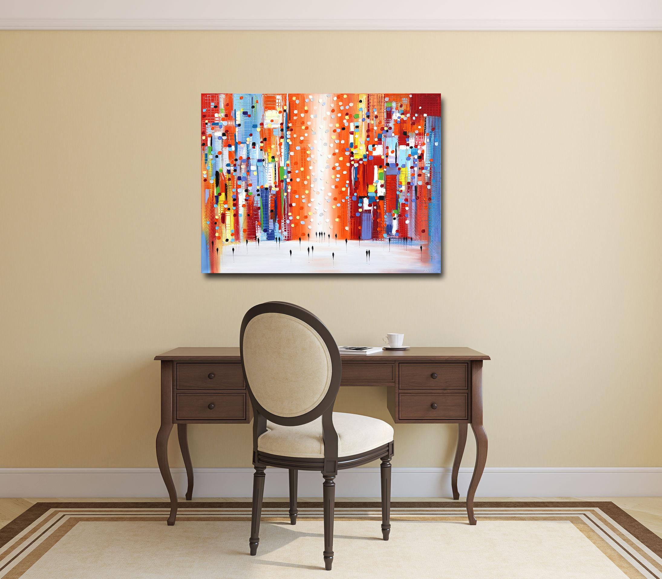 Sunset Dreaming - Figurative Textured Impasto Colorful Oil Painting on Canvas - Beige Landscape Painting by Ekaterina Ermilkina