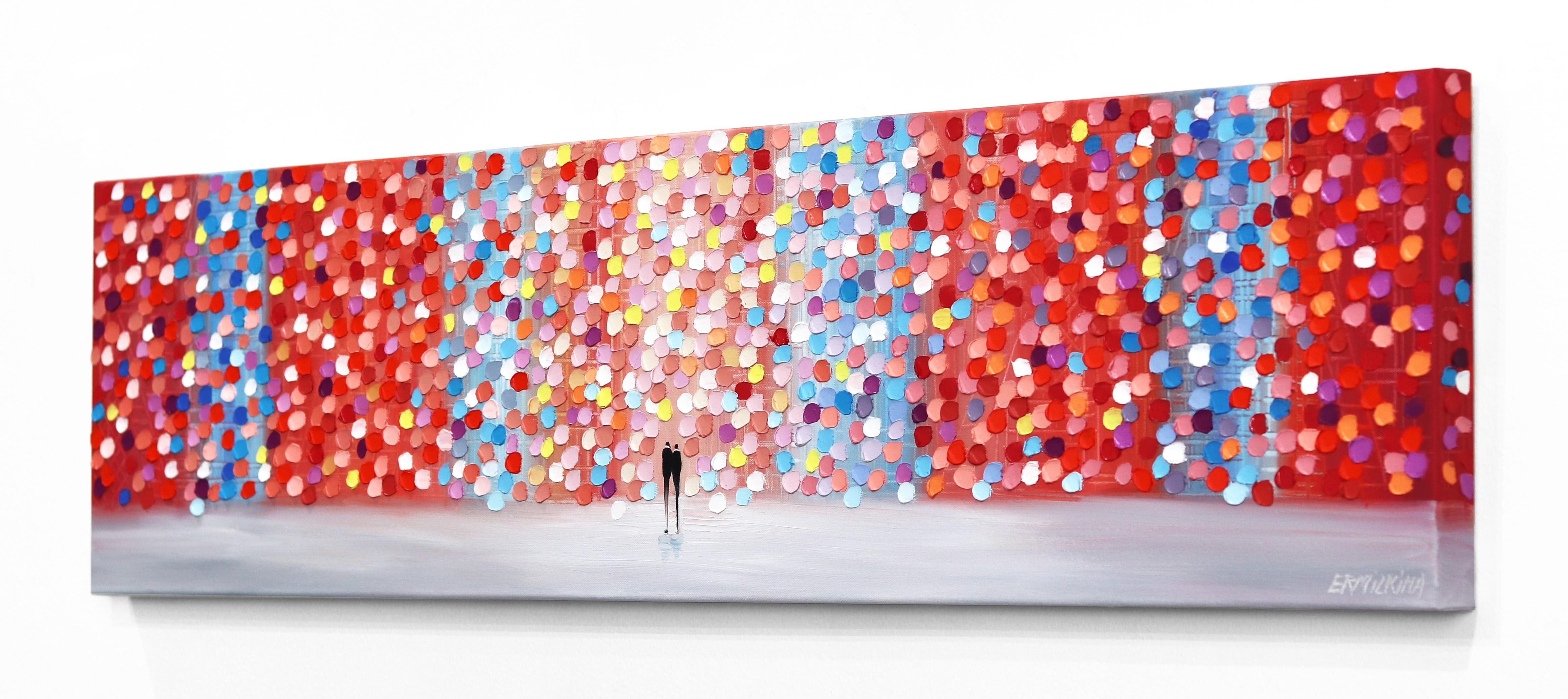 Sunset In A Pink Day - Vibrant Red Impasto Oil Painting For Sale 1