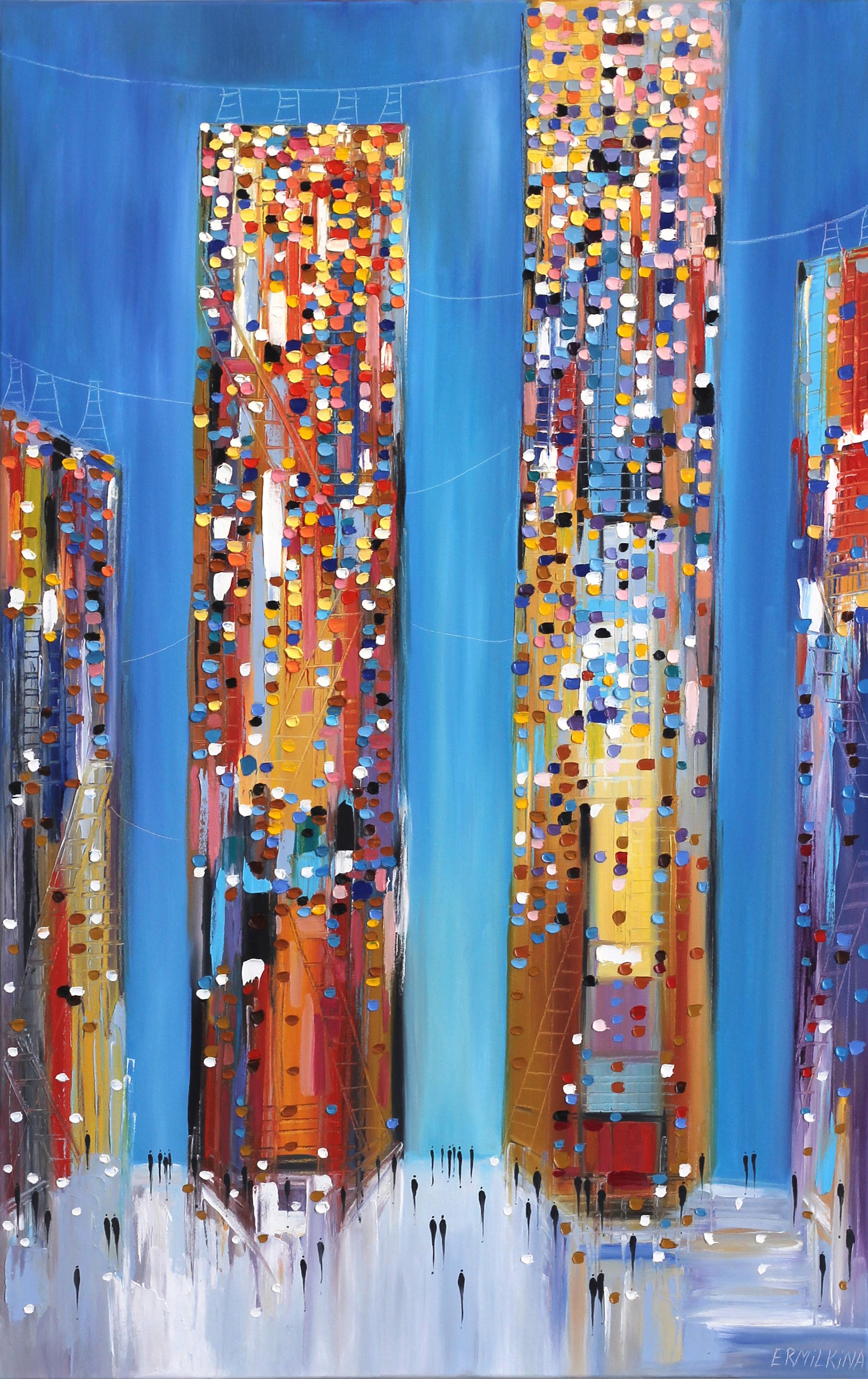 The City Life - 48 inch Tall Textural Original Oil Painting