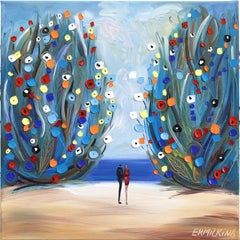 Il giardino marino - Pittura figurativa astratta a colori con texture ad impasto