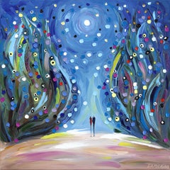 Unter dem Nachthimmel - Abstrakte Cool Tone Figurative Textured Impasto Malerei