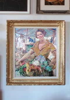 Ekaterina Kachura-Falileeva (1886-1948) Firmato OC "Mercato aperto di Capri" 1912 ca.