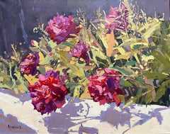 "Dancing in the Sun" Fleurs roses, violettes, fuchsia dans la lumière chaude du soleil, fleurs