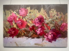 "Peonies" a lush bouquet of vivid pink and fuchsia blooms at their peak, floral