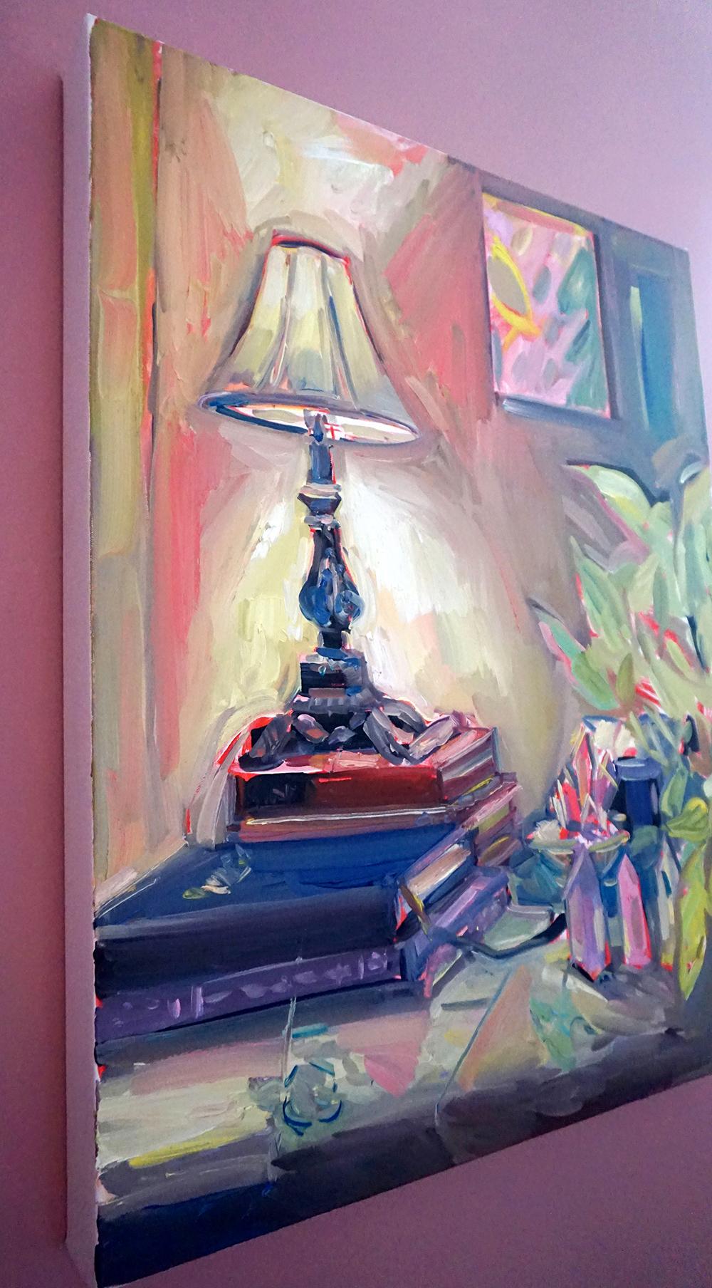 Alter, Oil on canvas, bright and textured interior series w books and crystals - Painting by Ekaterina Popova