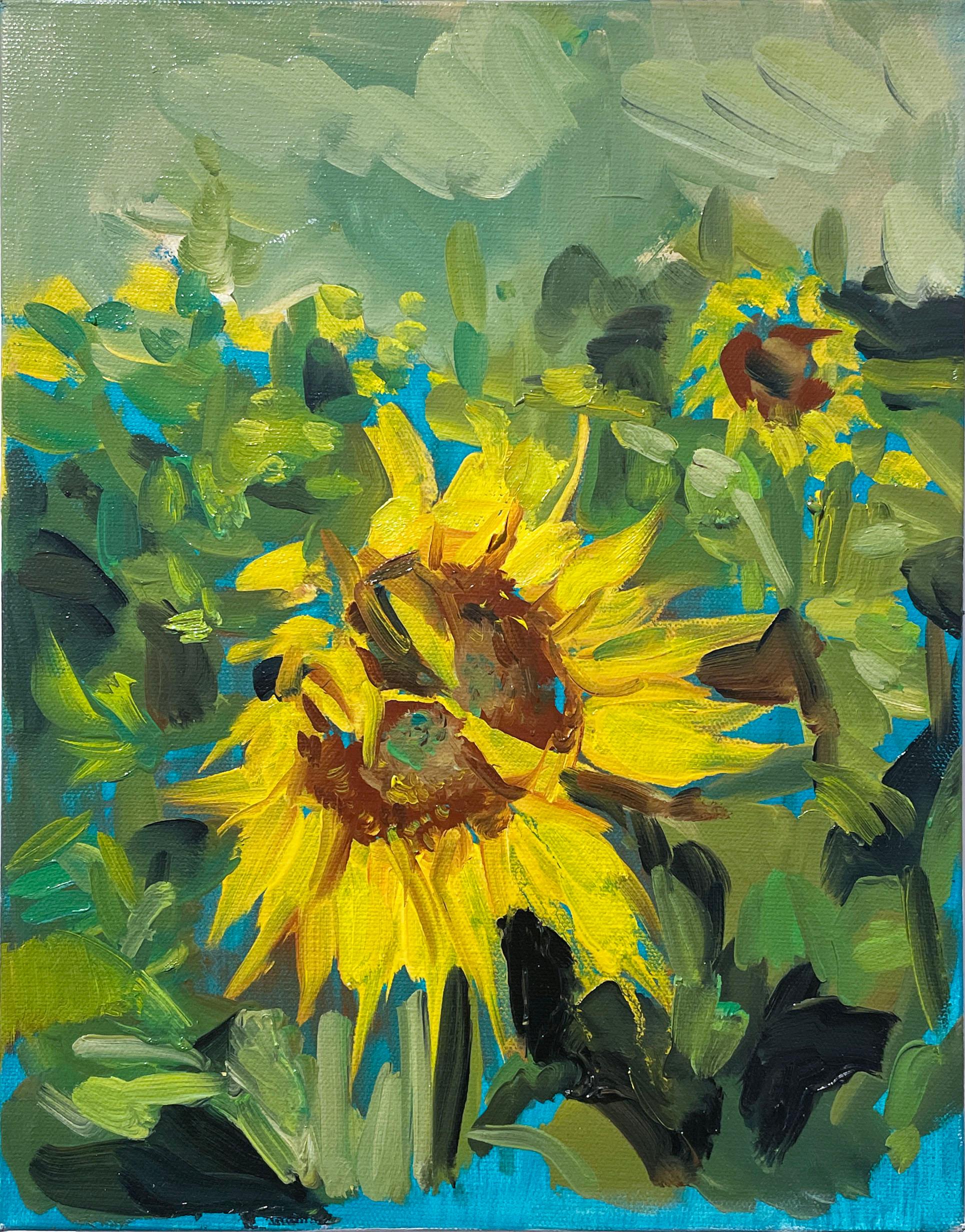 Ekaterina Popova Landscape Painting - Sunflower Field (2022), oil on canvas, impressionist landscape, flowers, yellow