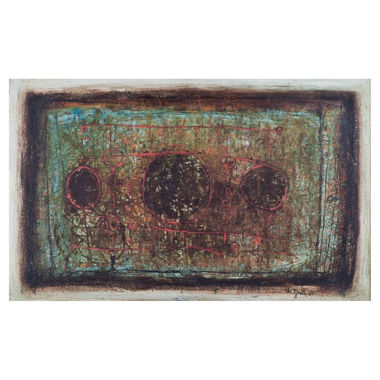 Eke Bjerén (1943-1999) a été classé artiste suédois. Huile sur planche. Composition abstraite