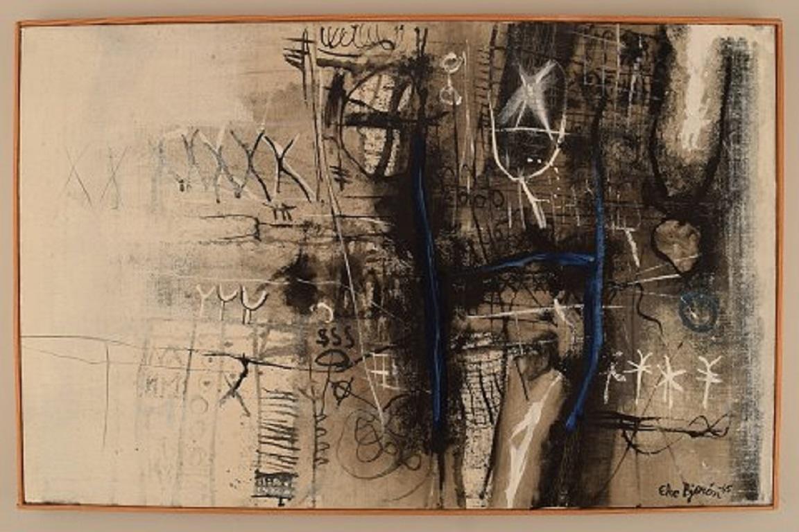 Eke Bjerén (1943-1999), Suède. Huile sur toile. Composition abstraite. 