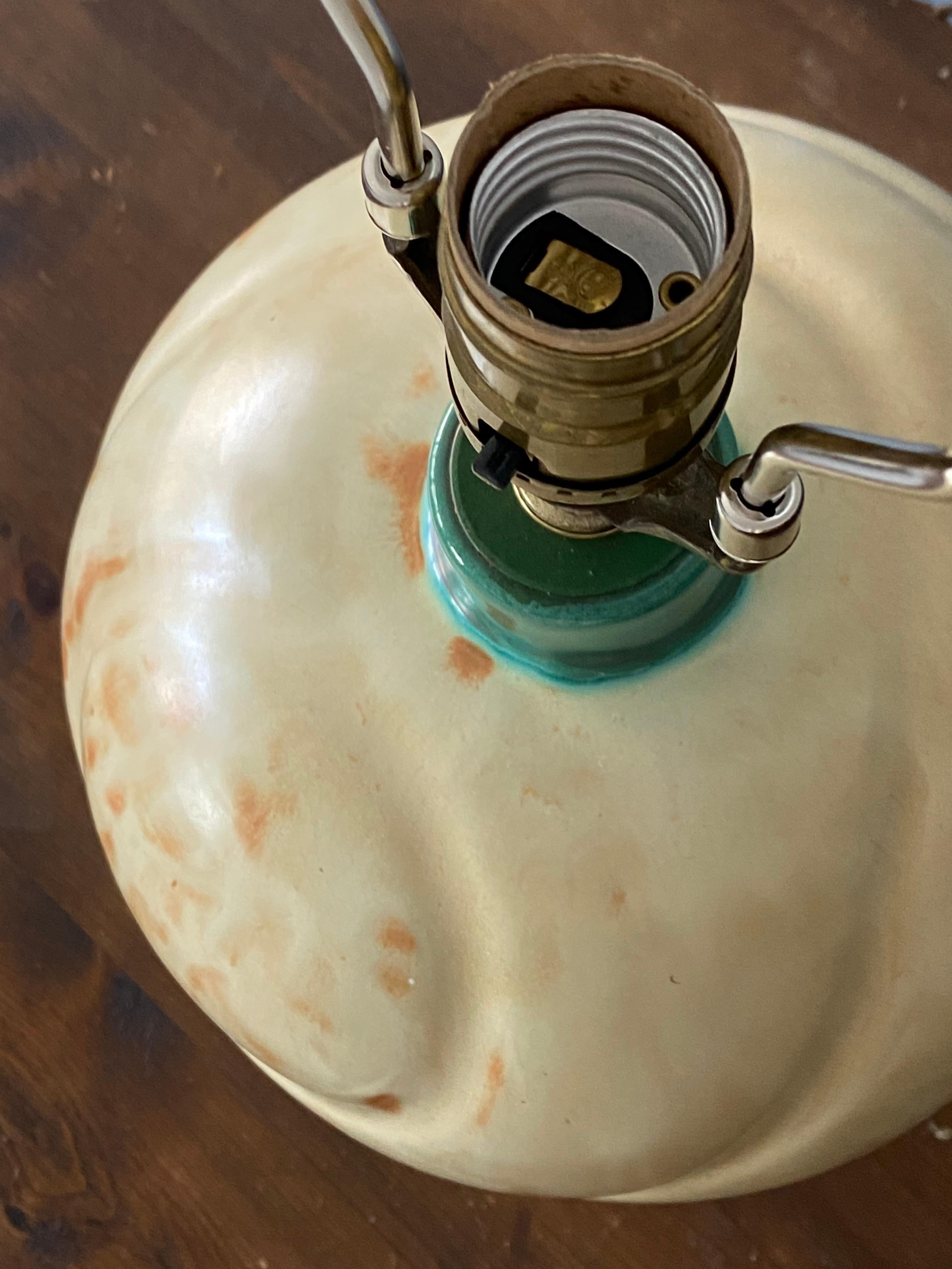 Mid-20th Century Ekeby, Rare Organic Table Lamp, Glazed Yellow / Turquoise Stoneware, Sweden 1935
