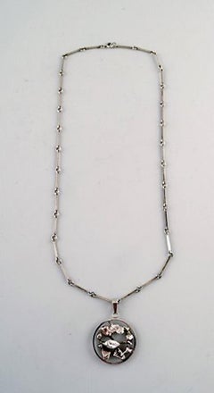 Ekenäs Gold Nandor Kocsan, Modernist Silver Necklace with Organic Pendant, 1972