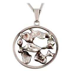 Ekenäs Gold Nandor Kocsan, Modernist Silver Necklace with Organic Pendant, 1972