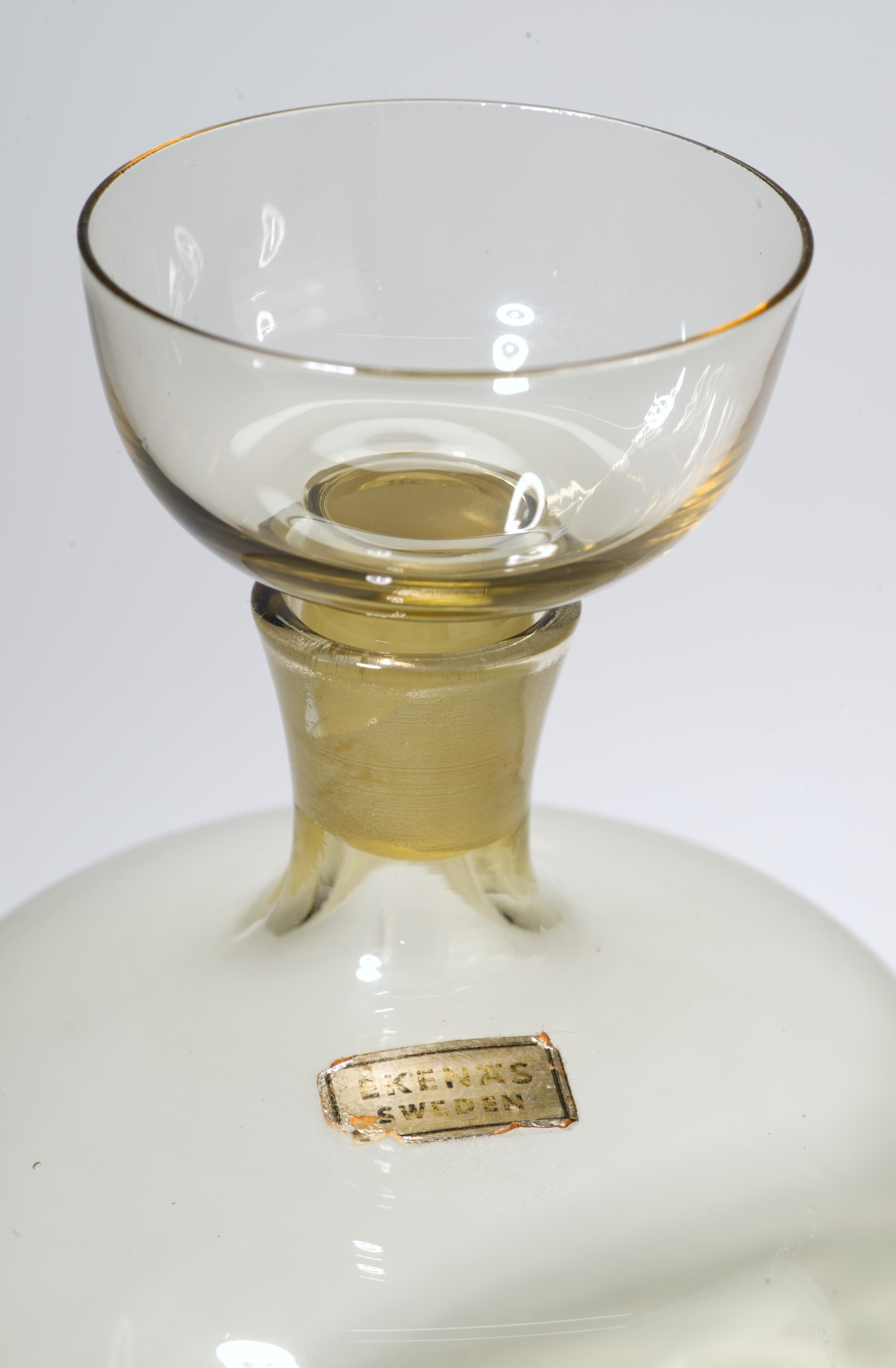 Ekenas Sweden Amber Glass Decanter with Shot Glass Stopper, Scandinavian Modern In Good Condition For Sale In Clifton Springs, NY