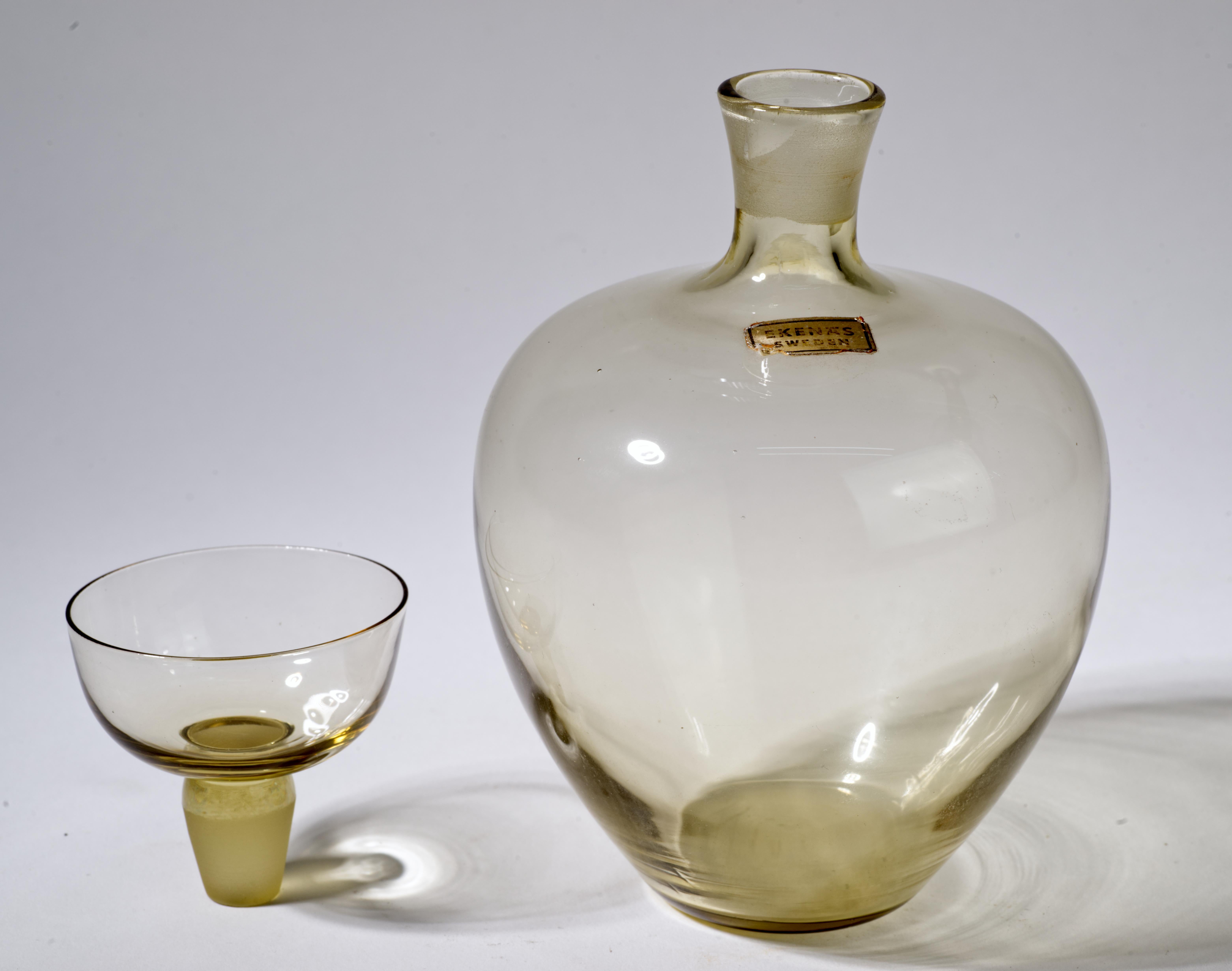 Ekenas Sweden Amber Glass Decanter with Shot Glass Stopper, Scandinavian Modern For Sale 1