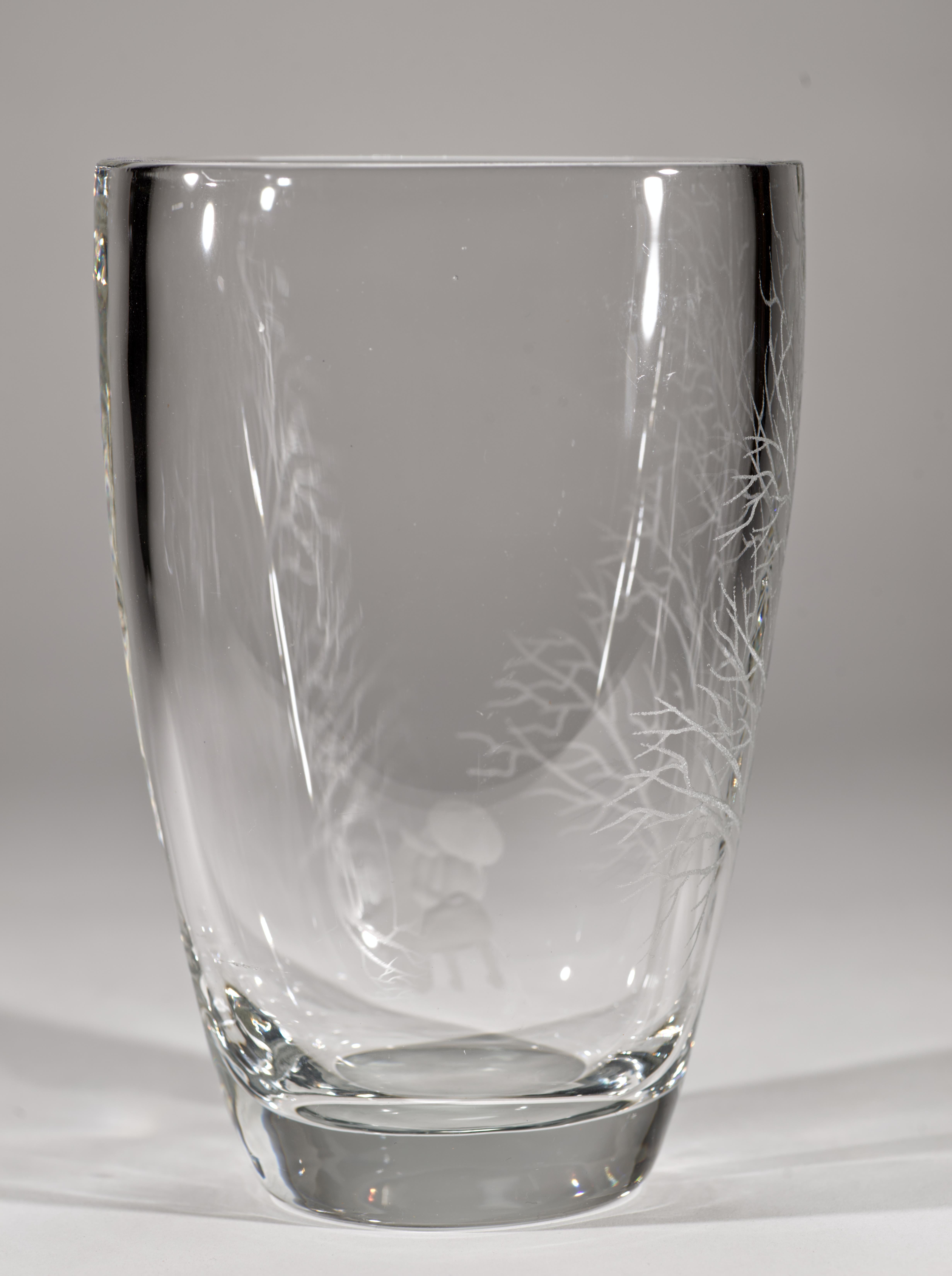 Vaso di cristallo inciso Ekenäs Sweden, si illumina ai raggi UV in vendita 2