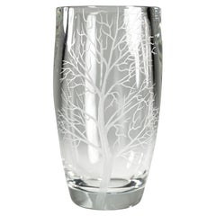 Ekenäs Sweden Engraved Crystal Vase, Glows in UV