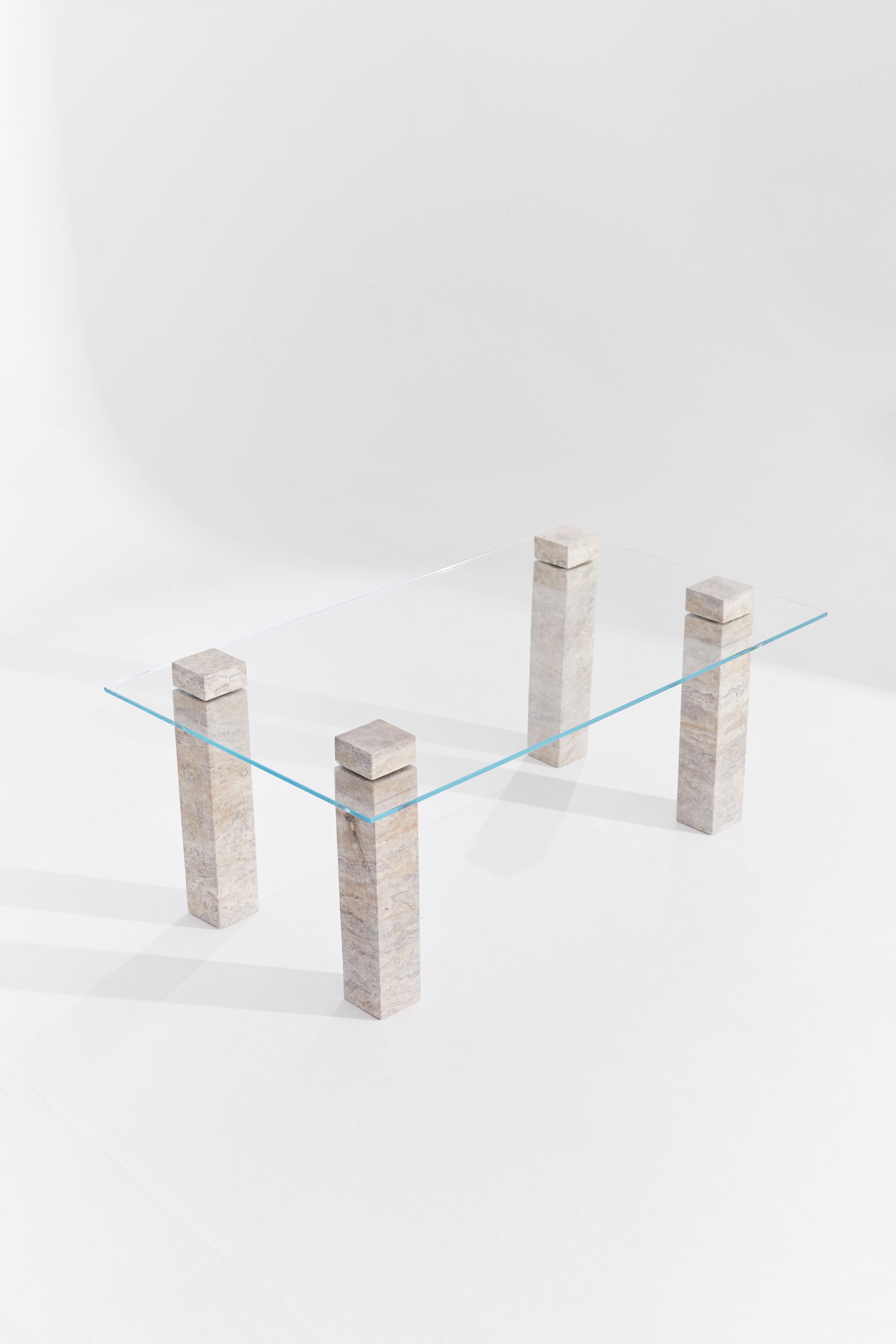 Postmoderne Table basse Ekho en travertin argenté par RAFFINATO en vente