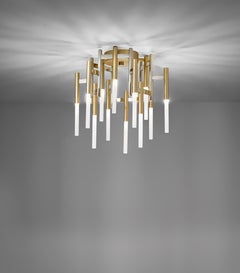 Eklè ceiling lamp with brushed gold and pure steel metal finish