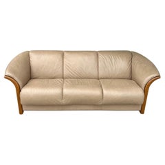 Used EKORNES Collection Manhattan Sofa Beige Leather with Teak Frame