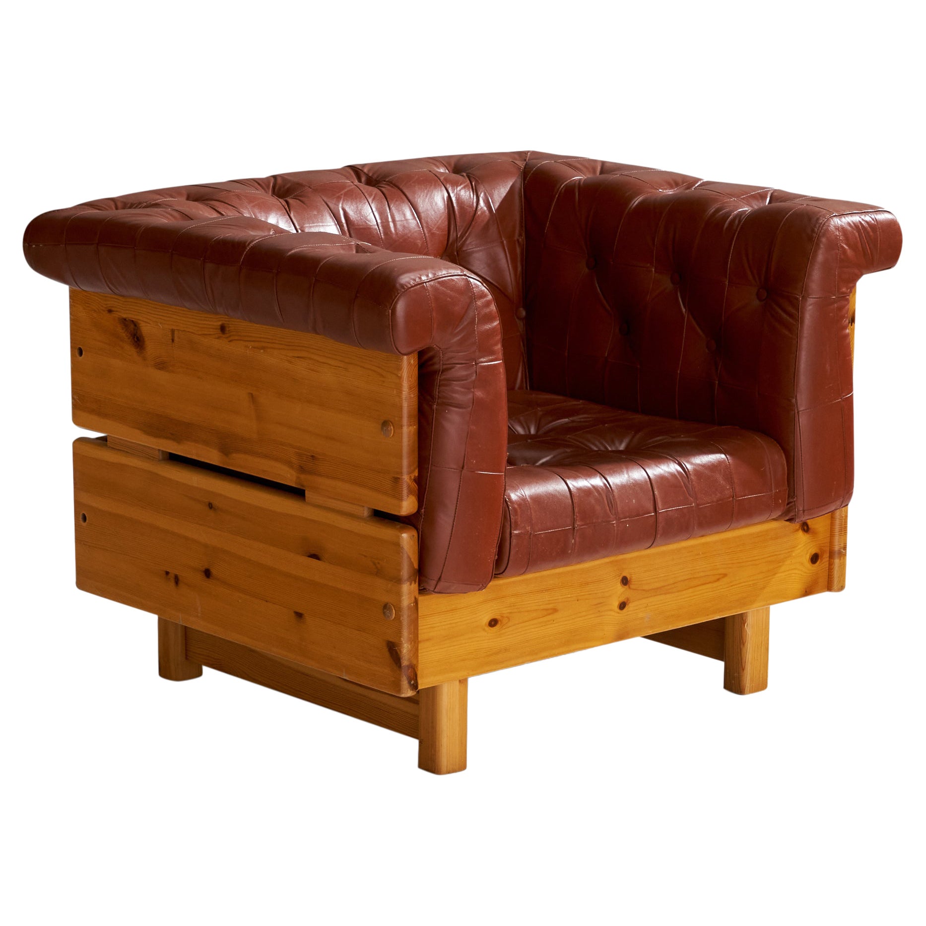 Ekornes Fabrikker, Loungesessel, Kiefernholz, Leder, Norwegen, 1970er Jahre