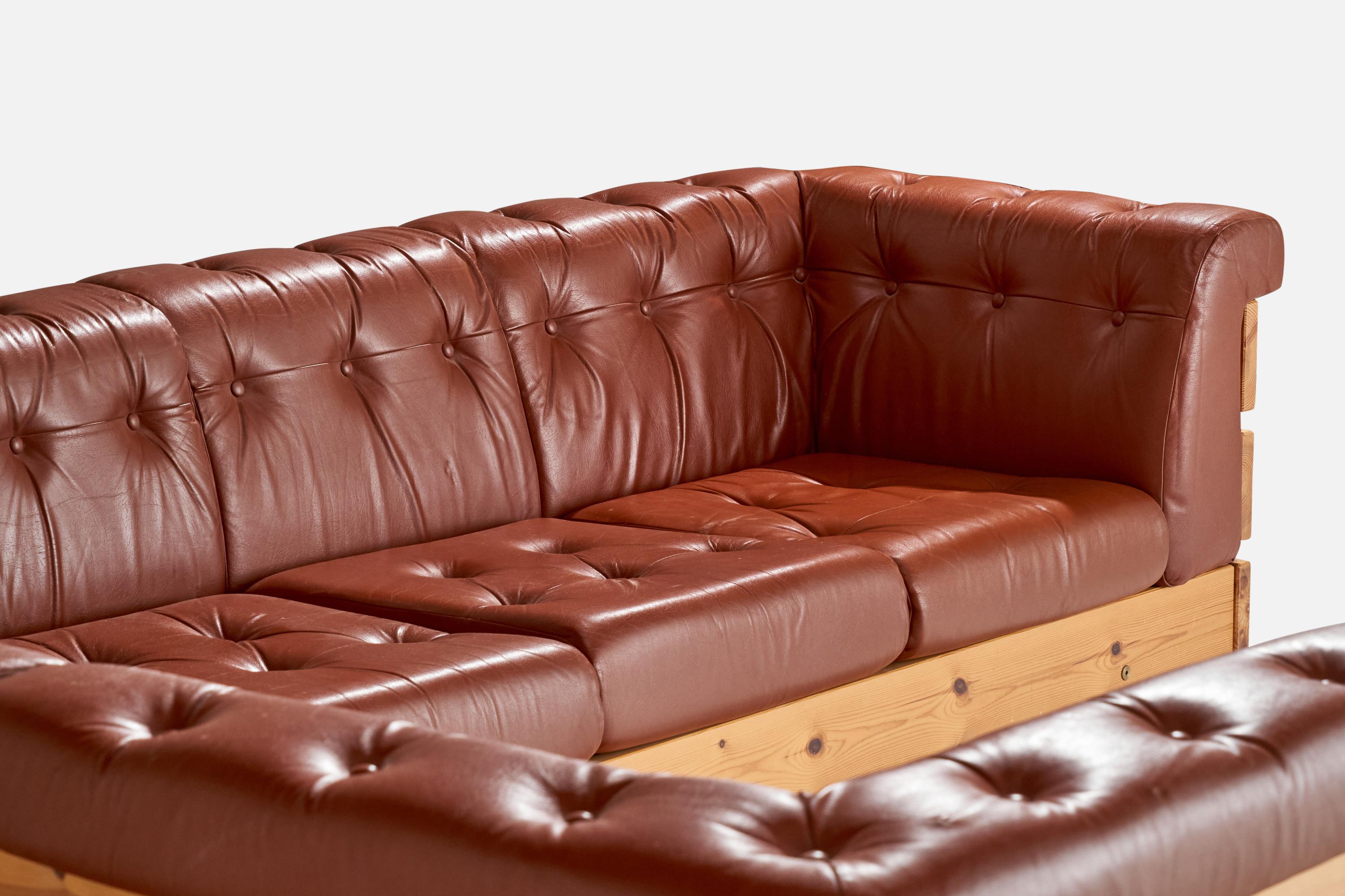 Ekornes Fabrikker, Sectional Sofa, Pine, Leather, Norway, 1970s 5