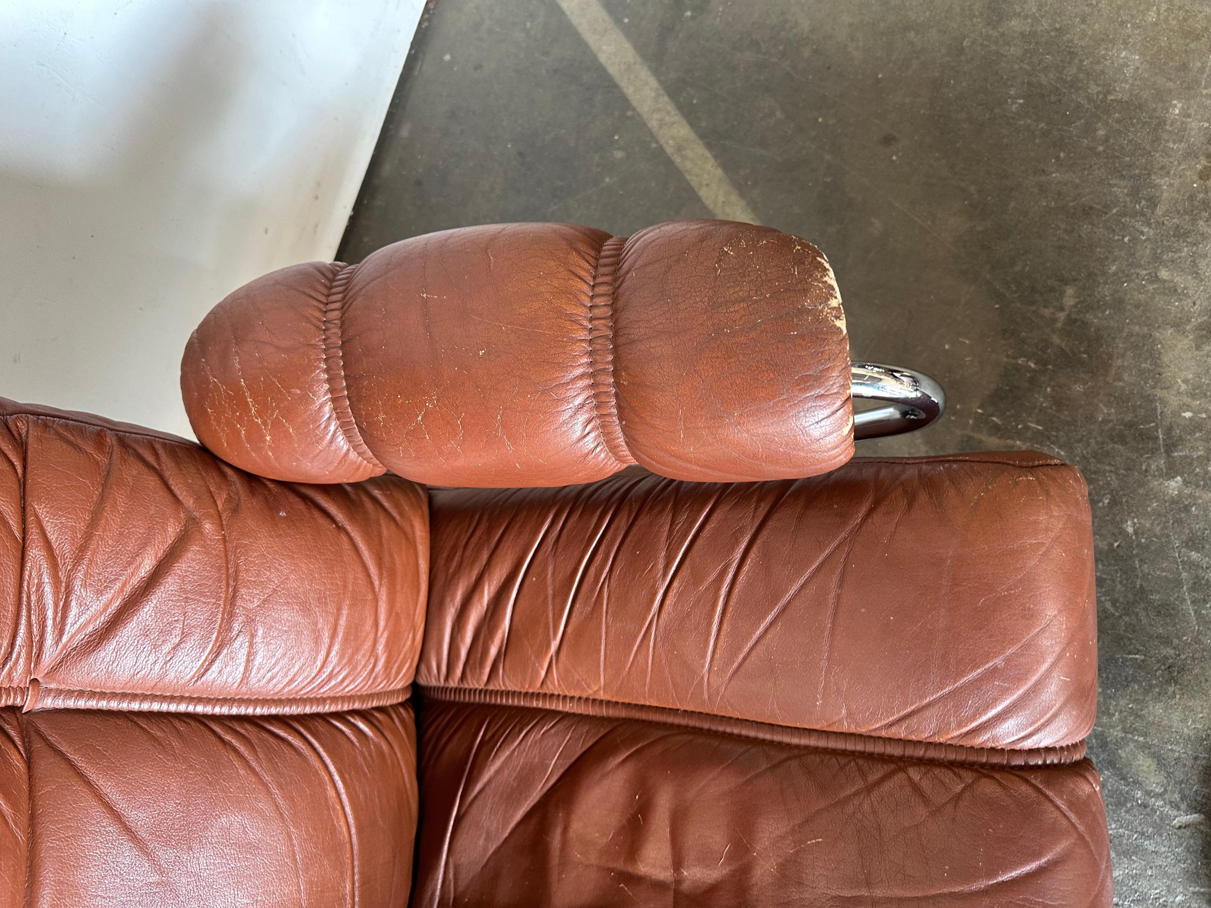 Ekornes Leather Stressless Lounge Chair and Ottoman in Burnt Orange For Sale 5
