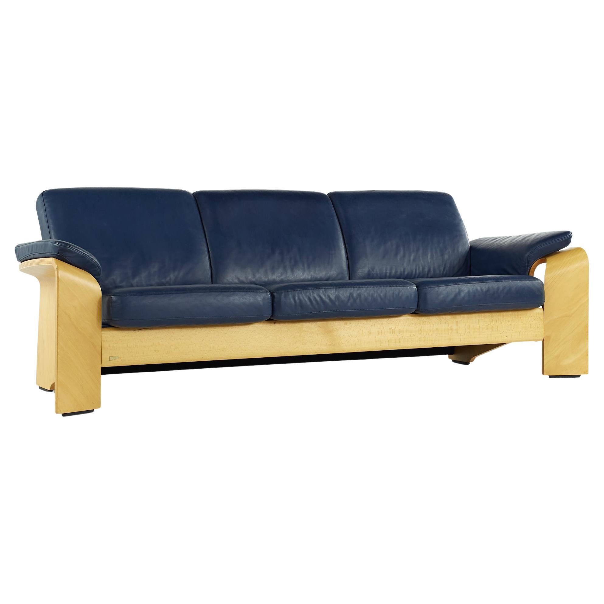 SOLD 03/15/24 Ekornes Midcentury Blue Leather Sofa