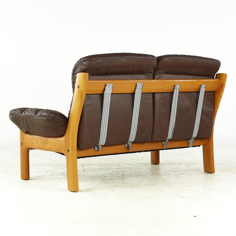 Ekornes Midcentury Danish Teak Leather Loveseat For Sale at 1stDibs