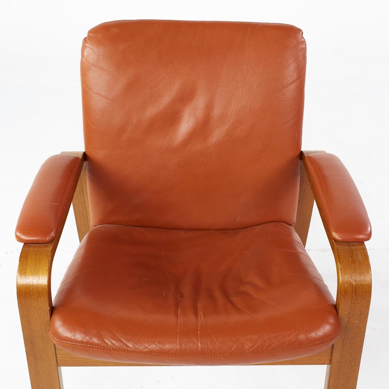 Ekornes Mid Century Teak and Leather Occasional Lounge Chairs, Pair For Sale 6