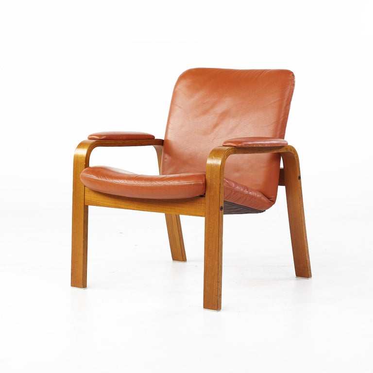 Late 20th Century Ekornes Mid Century Teak and Leather Occasional Lounge Chairs, Pair For Sale