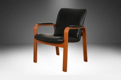 Ekornes Mid Century Teak Black Leather Scandinavian Lounge Chair