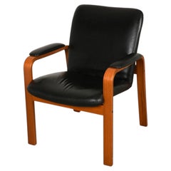 Ekornes Mid Century Teak Black Leather Scandinavian Lounge Chair